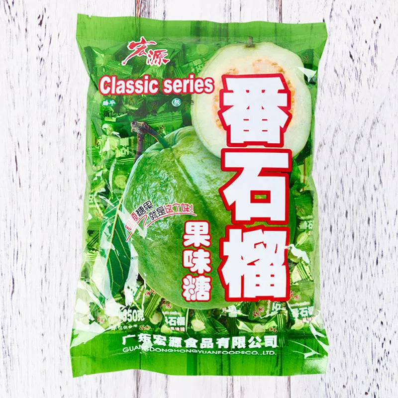 Three bags of Asian fruit hard candies: guava, plum sugar, and tangerine peel flavours