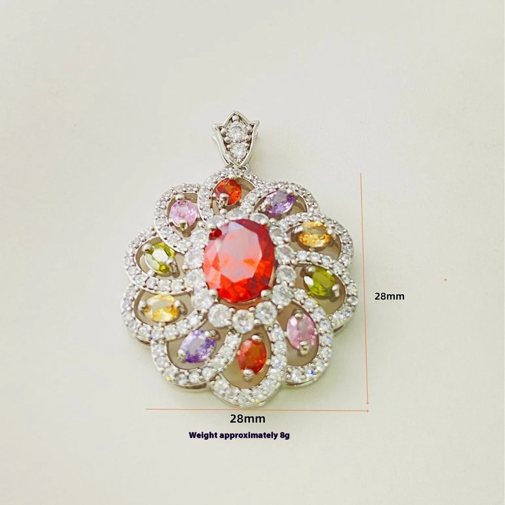Women's floral zircon pendant necklace in gold, champagne gold or platinum colour with choice of chain