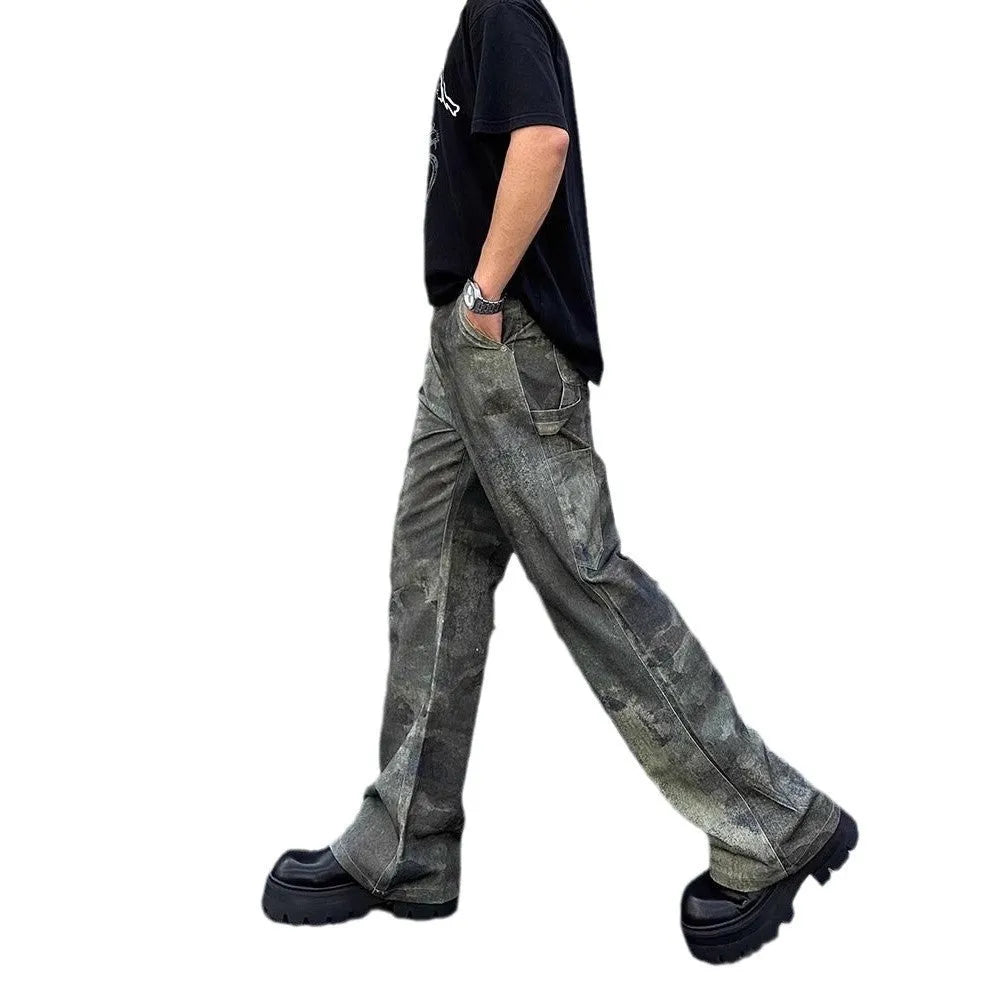 Men's camouflage print straight leg jeans in cotton denim fabric with retro digital pattern
