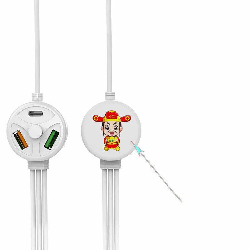 White 3-in-1 mobile charging cable showing USB, Micro USB and TYPE-C connectors with 1.2m length