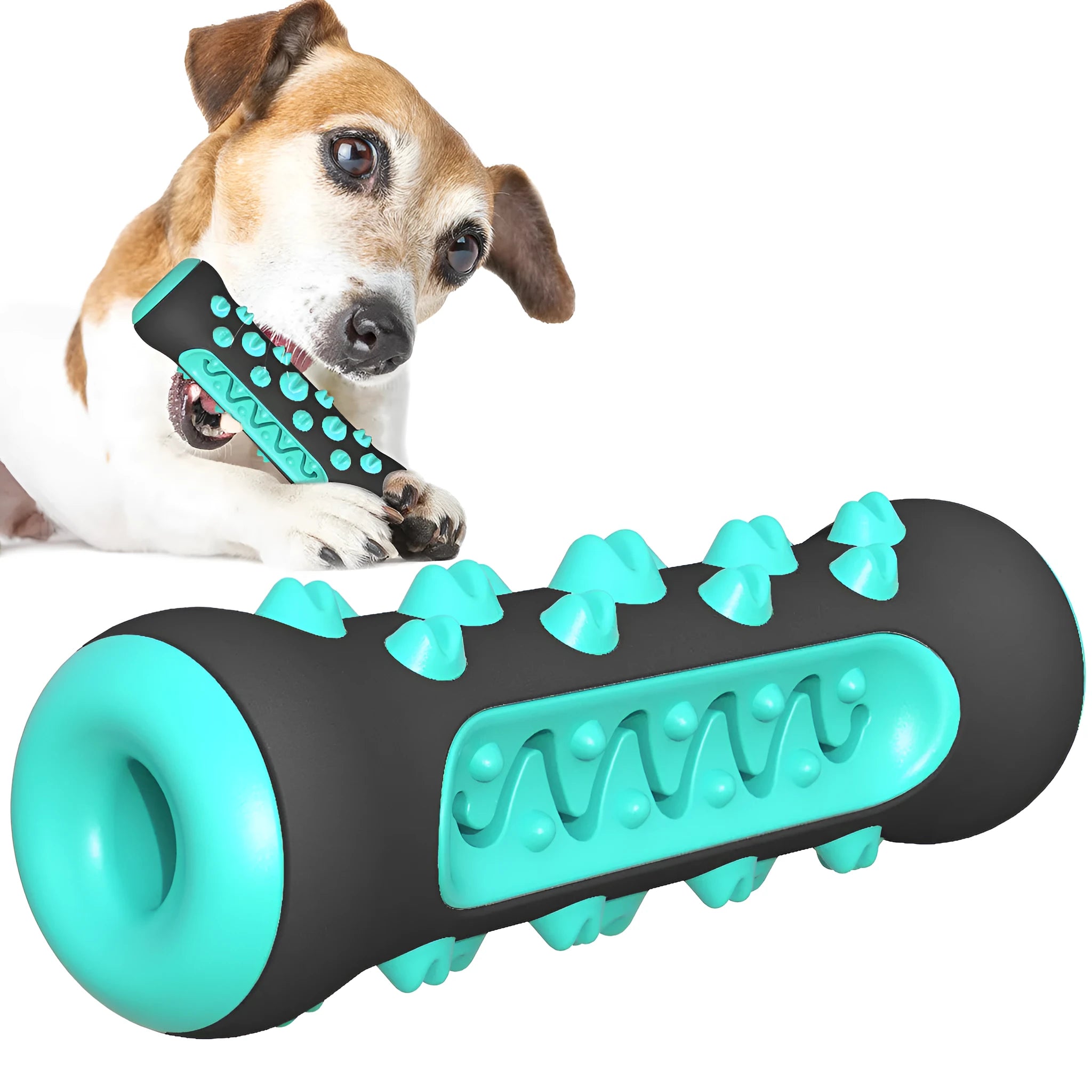 15 cm natural rubber dog dental chew toy in blue, green, yellow, or black blue for teeth cleaning