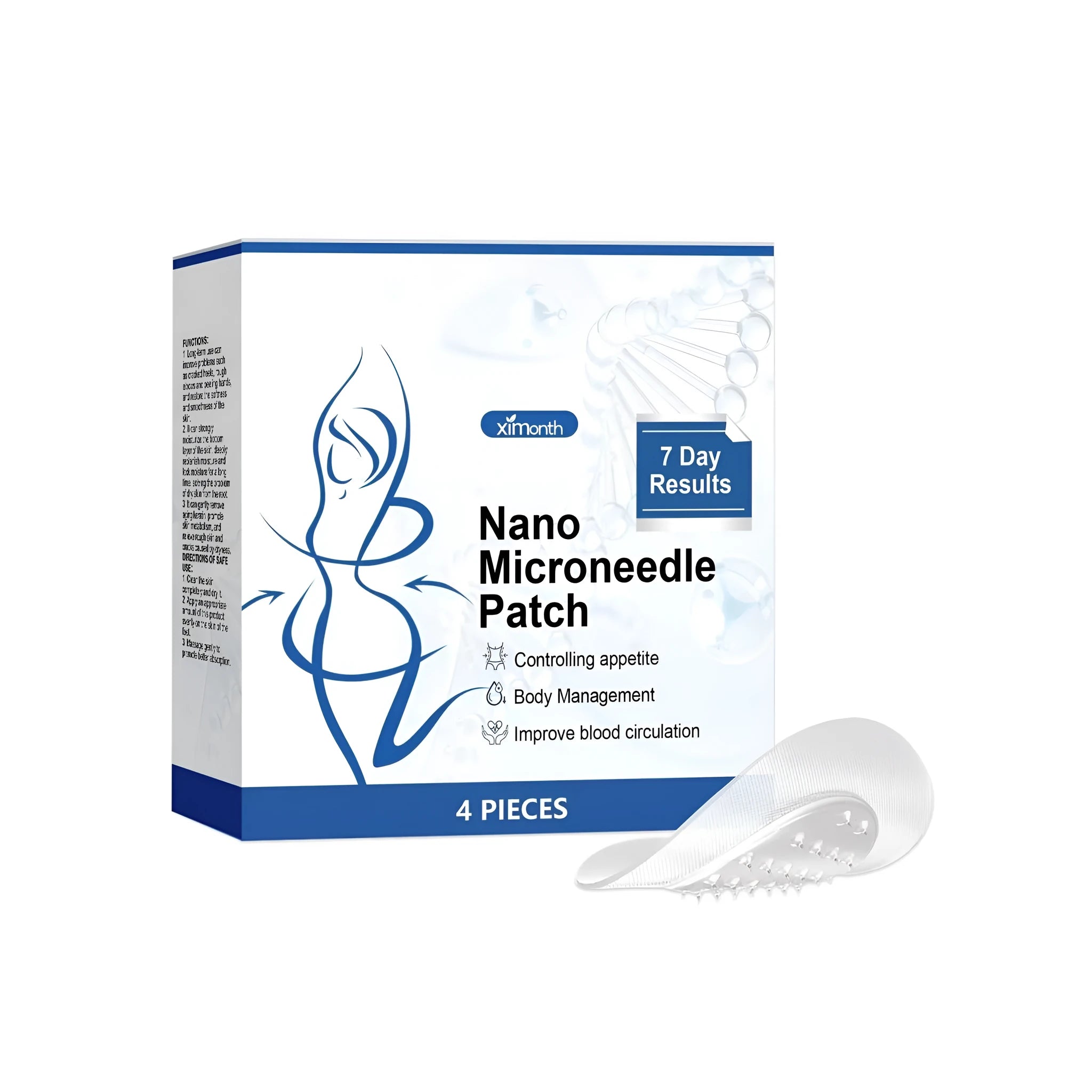 Four nano microneedle body shaping patches with botanical ingredients including cinnamon oil, ginger and mugwort root