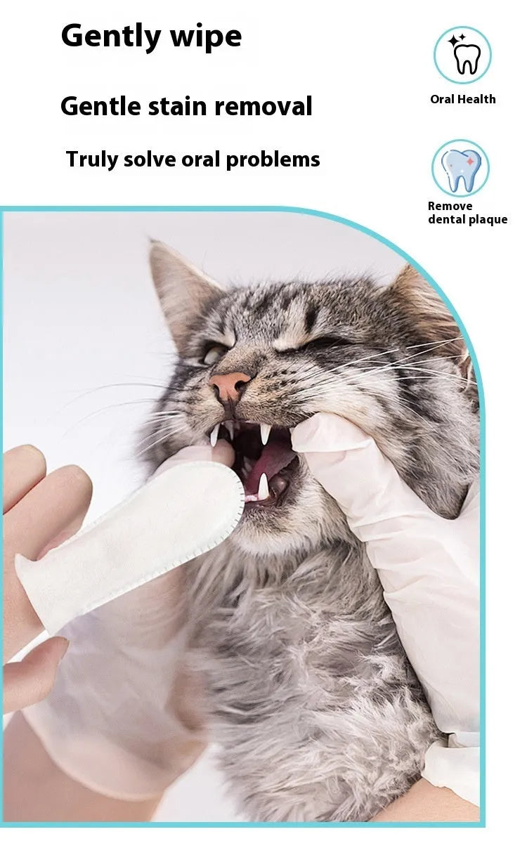 50 piece pack of non-woven fabric pet dental finger stalls for cat and dog oral cleaning