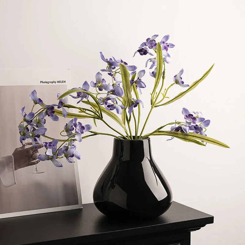 Ceramic round belly decorative vase with coloured glaze finish in black colour option
