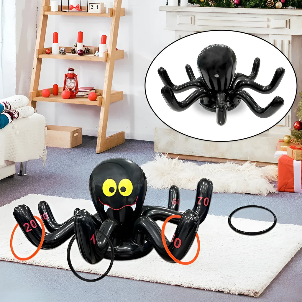 Halloween inflatable throwing toy showing octopus, antlers and witch hat ferrule designs in multiple colours