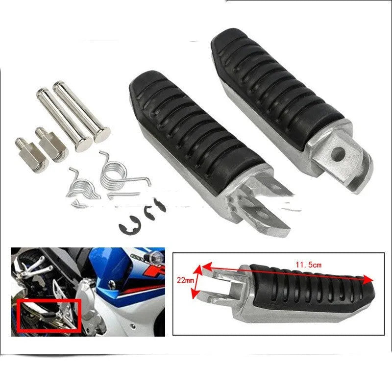 Black aluminium alloy motorcycle footpegs for Suzuki models on a white background.