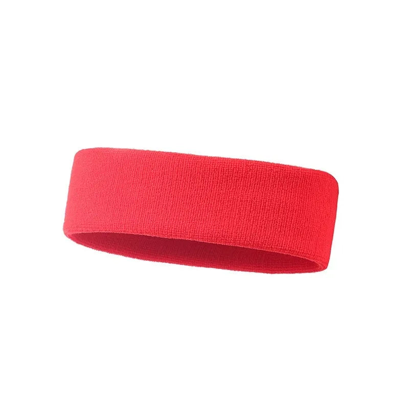 Elastic widening sports sweat band in solid colours: black, red, blue, rose red, sky blue.