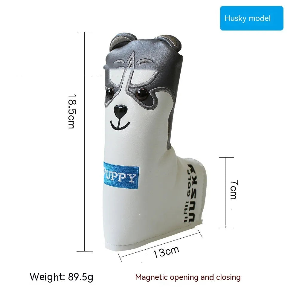 Golf putter sleeve with novelty design options for straight bar clubs