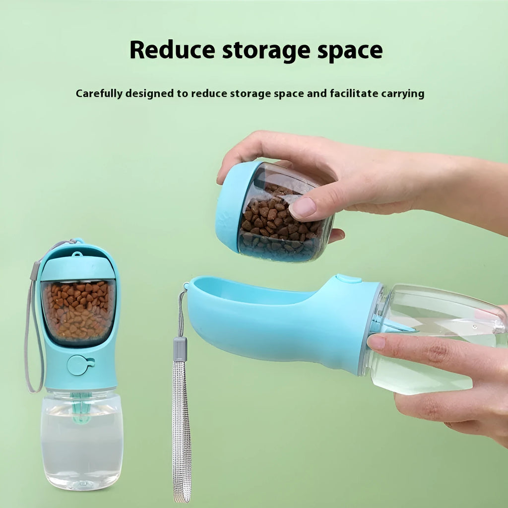 Blue plastic dual-use portable dog drinking cup with two-in-one design for outdoor hydration.