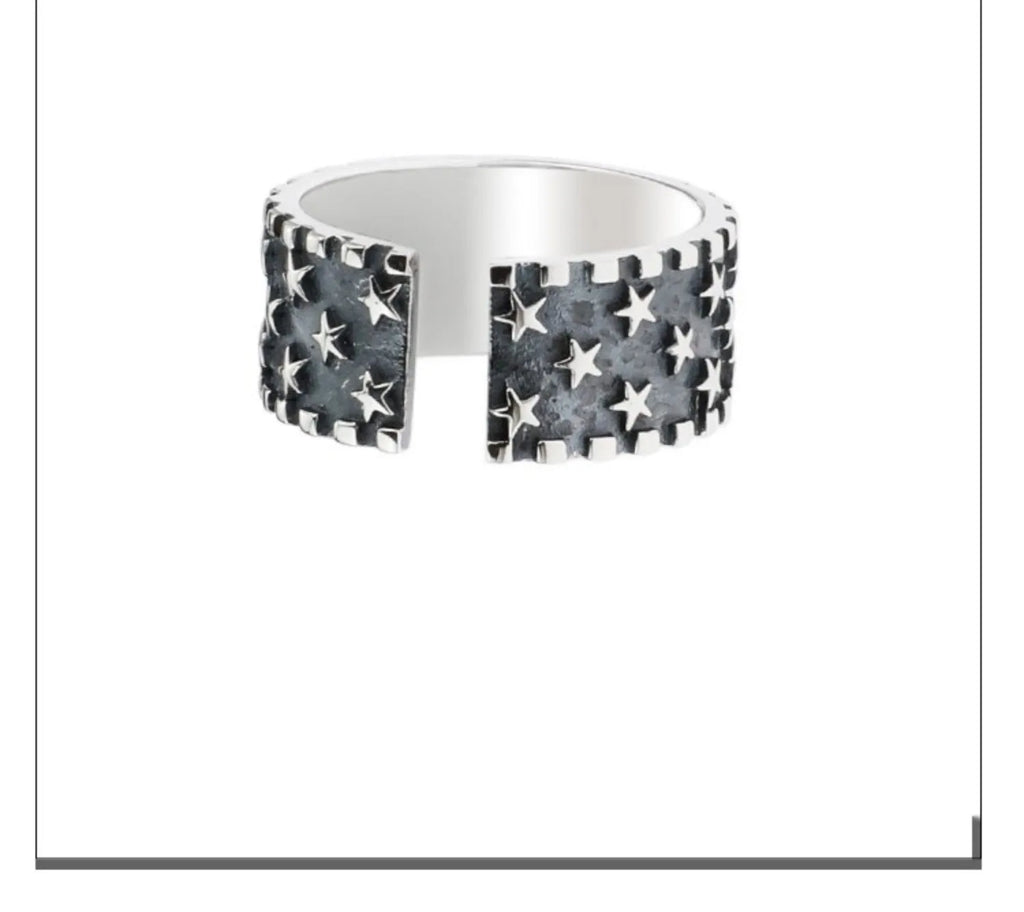 925 silver geometric five-pointed star ring with adjustable opening for men and women
