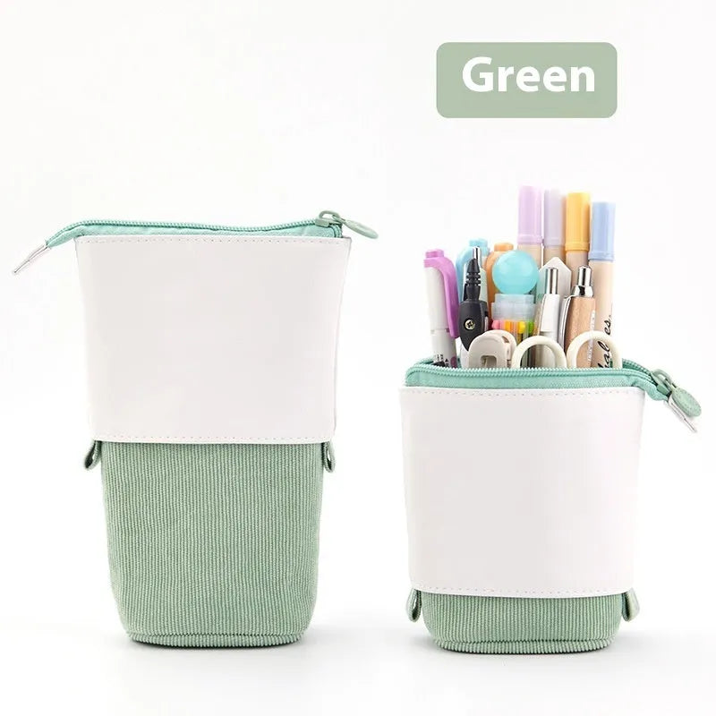 Korean style corduroy telescopic stationery case in six colour options with drop-down design