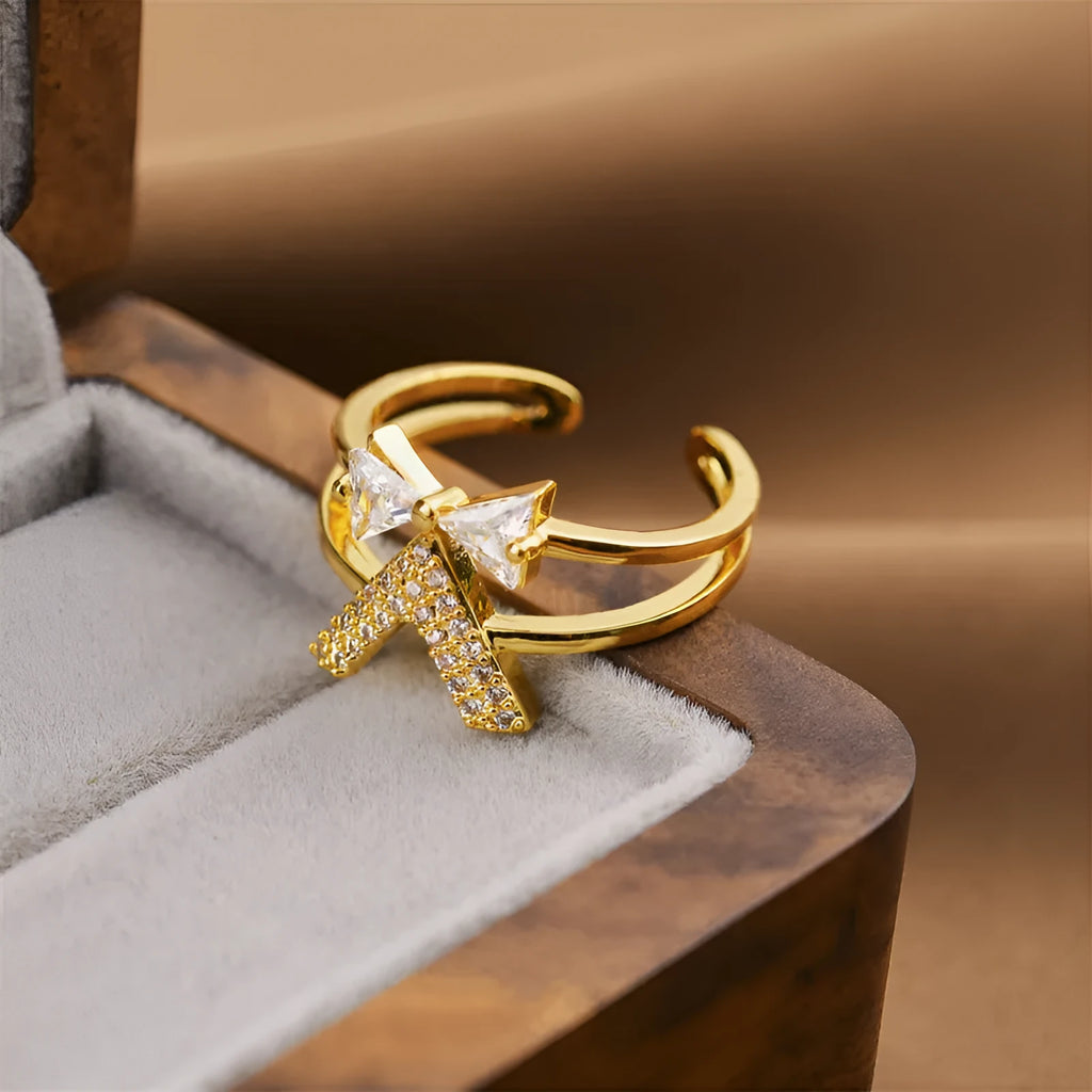 Gold geometric open ring with electroplated finish on copper base material