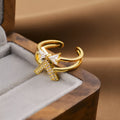 Gold geometric open ring with electroplated finish on copper base material