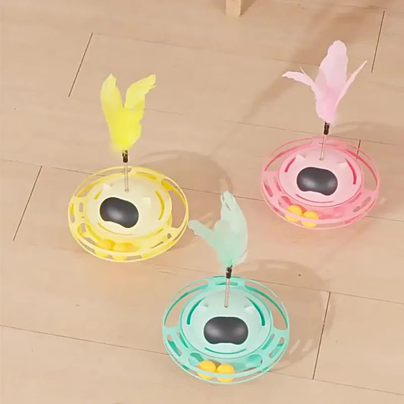 Pink cat tumbler turntable toy with rotating mechanism and cat stick, 17x10 cm dimensions