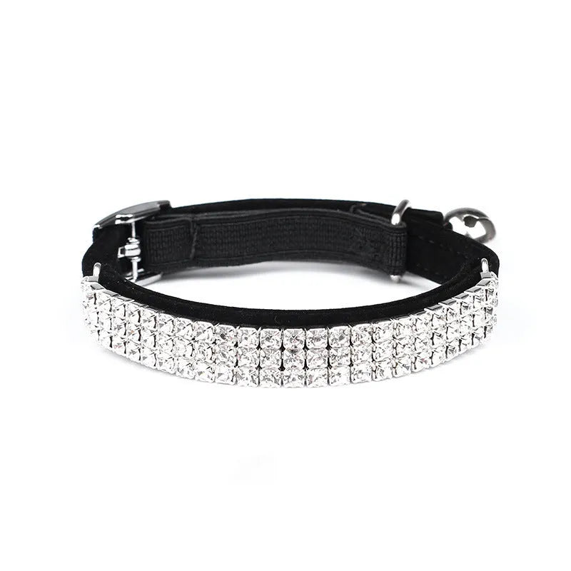 Adjustable velvet cat collar with rhinestone suede decoration in multiple colour options