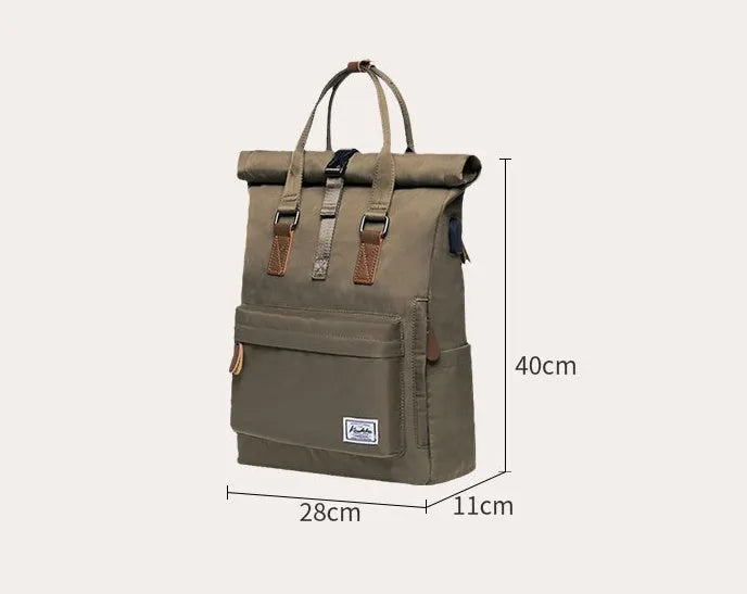 Casual polyester backpack in black, dark grey, or green with 20L capacity and internal computer pocket.