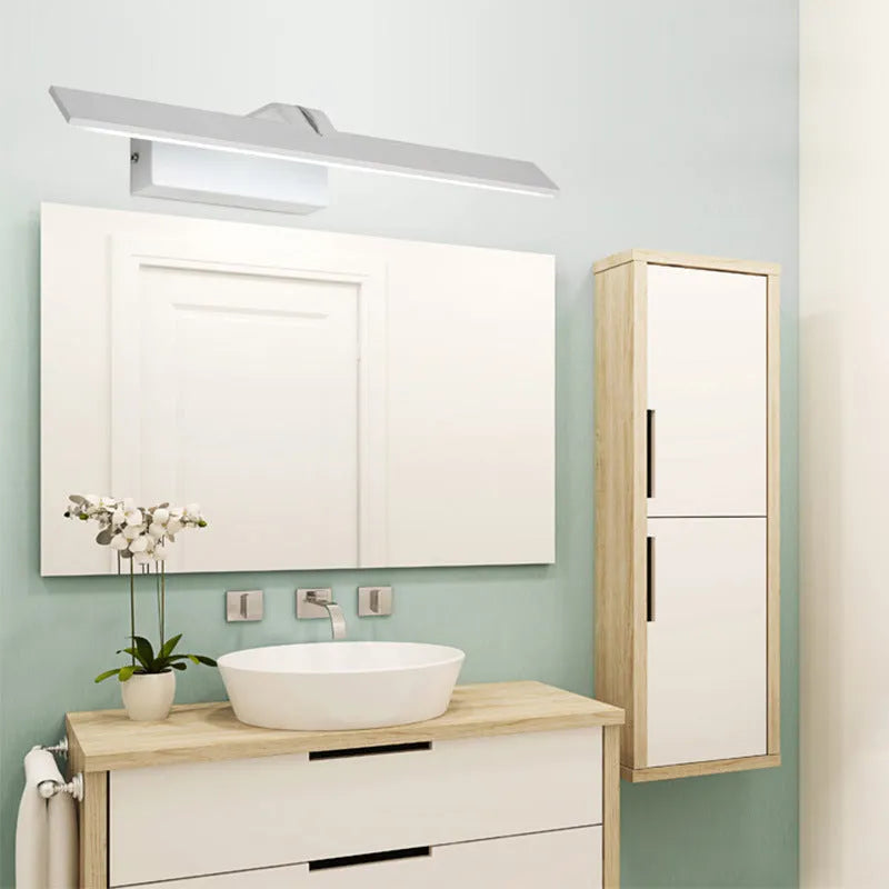 White LED bathroom mirror headlight with lighted frame, 520mm long.