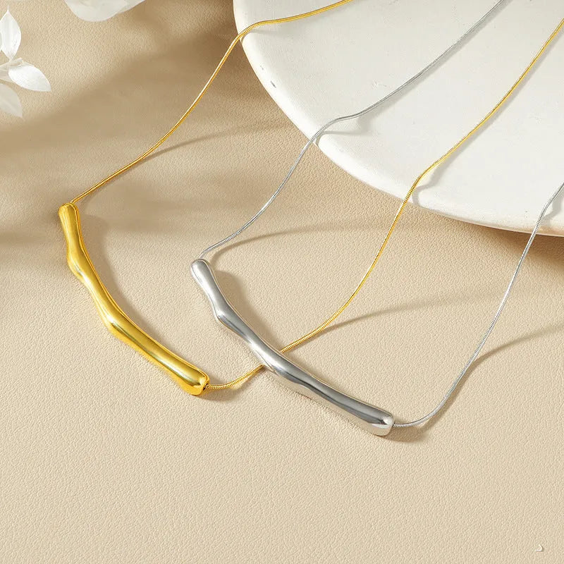 Titanium steel women's necklace with irregular pleated texture in gold or steel electroplated finishes