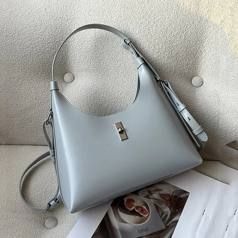 Genuine leather dumpling-shaped crossbody bag with organised compartments in six colour options