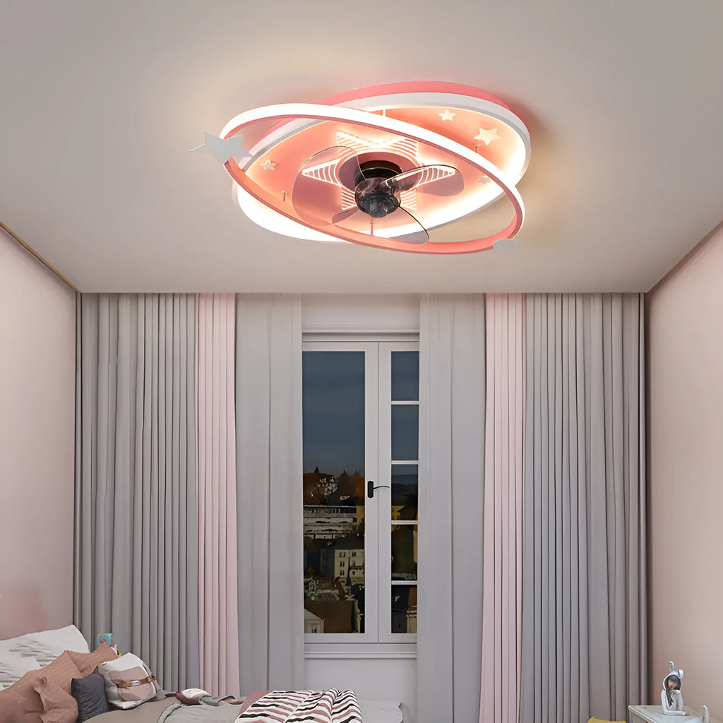 Modern iron chandelier ceiling fan with LED light for children's bedroom in blue colour