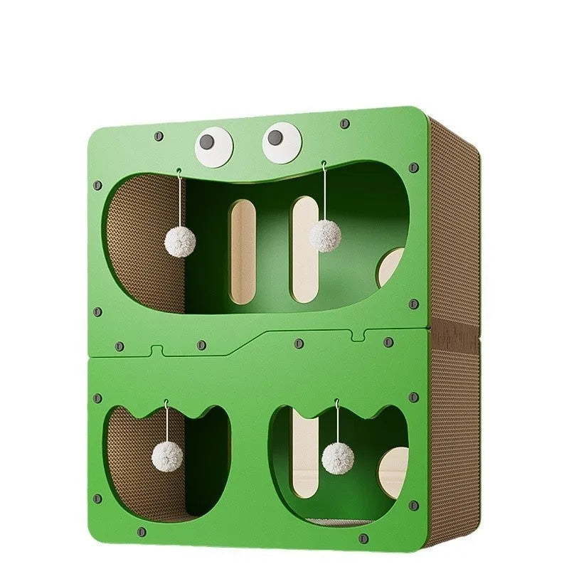 Double layer cat scratching board with integrated cat nest in various styles including owl and cat head designs