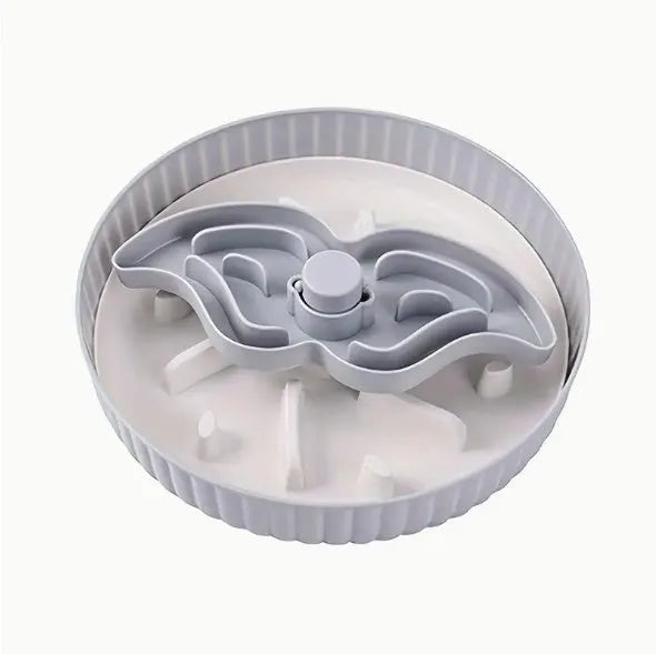 Slow feed dog bowl with rotating silicone lick mat in beard pattern design