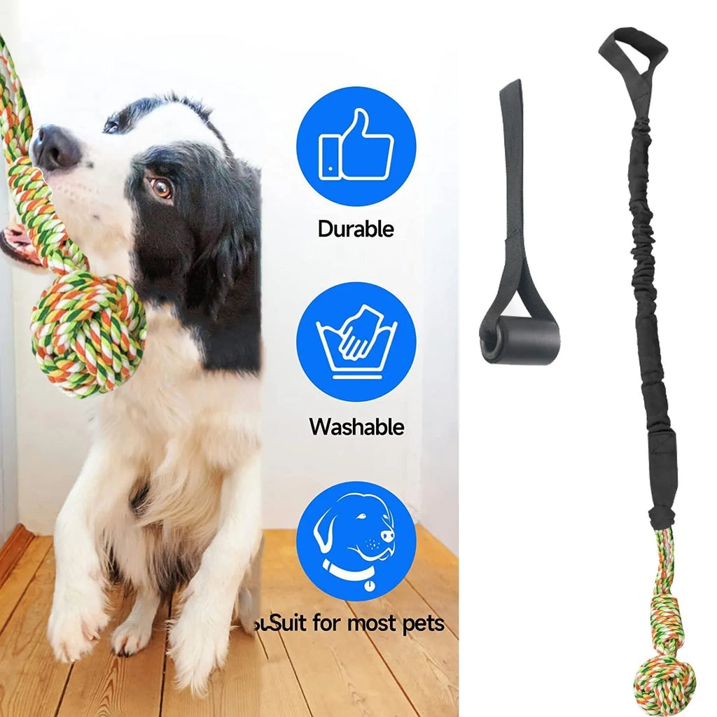 Cotton rope dog tug toy in twisted construction for chewing and interactive play