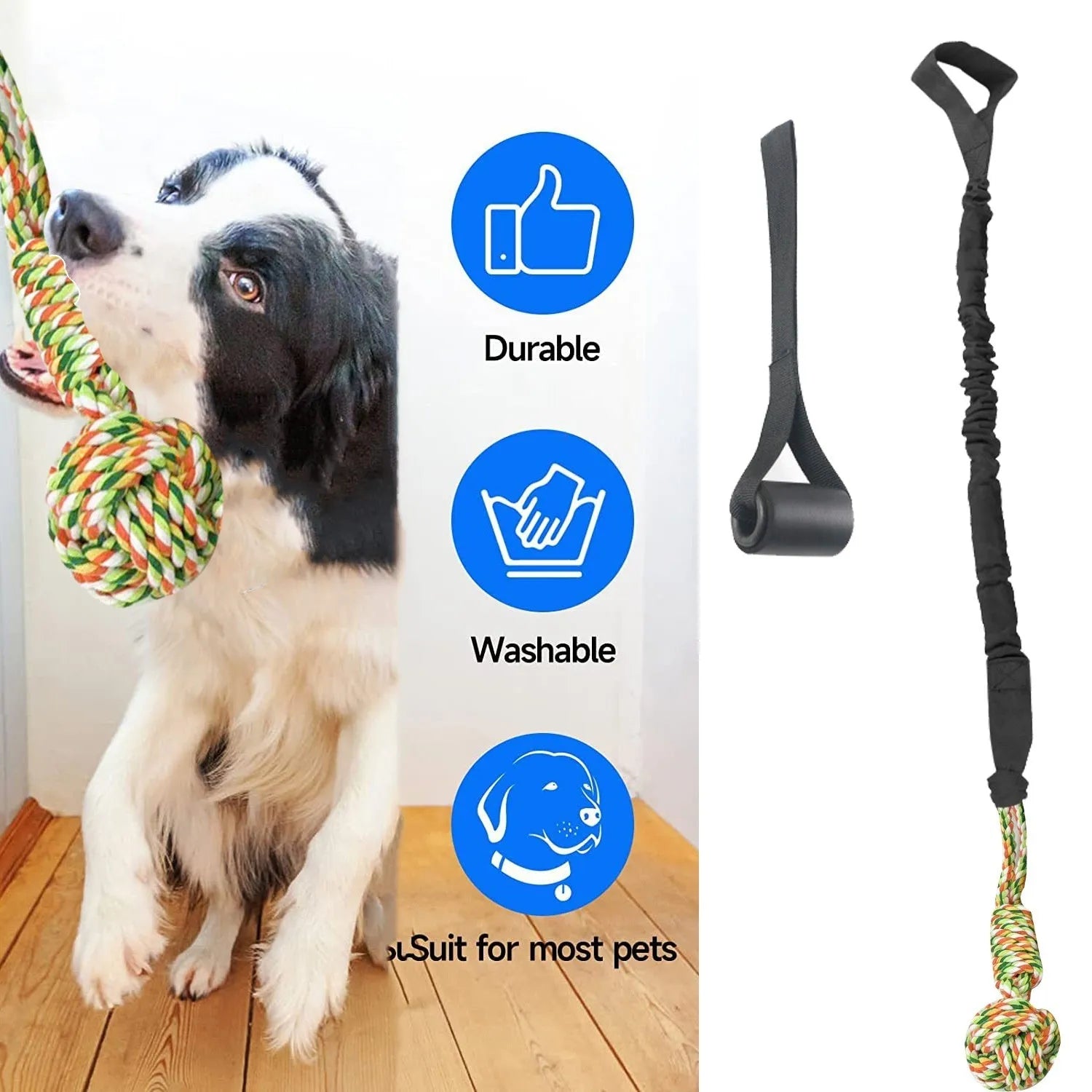 Cotton rope dog tug toy in twisted construction for chewing and interactive play