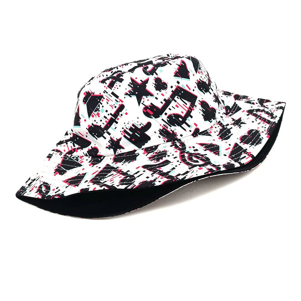Musical note pattern printed bucket hat with dome crown in polyester fabric