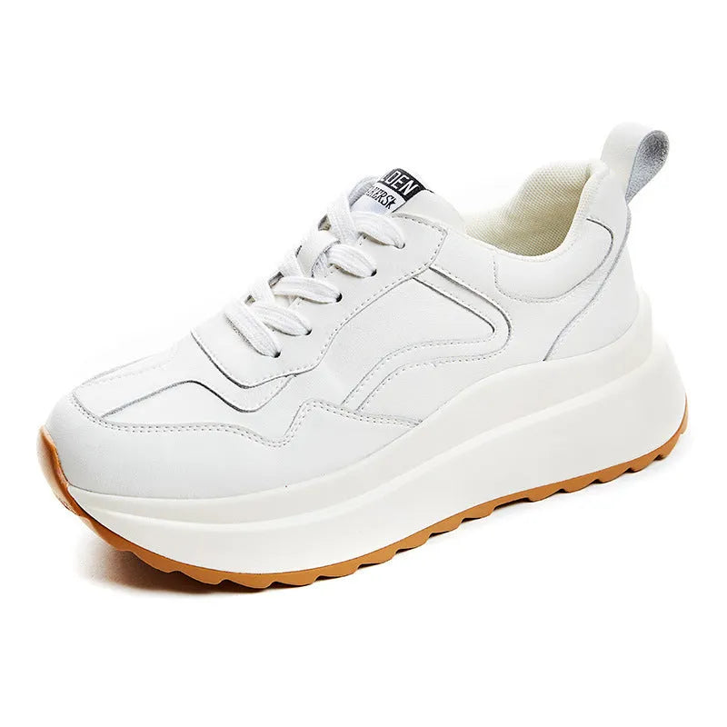Women's white cattlehide leather casual sports shoes with mesh lining and cross-strap design