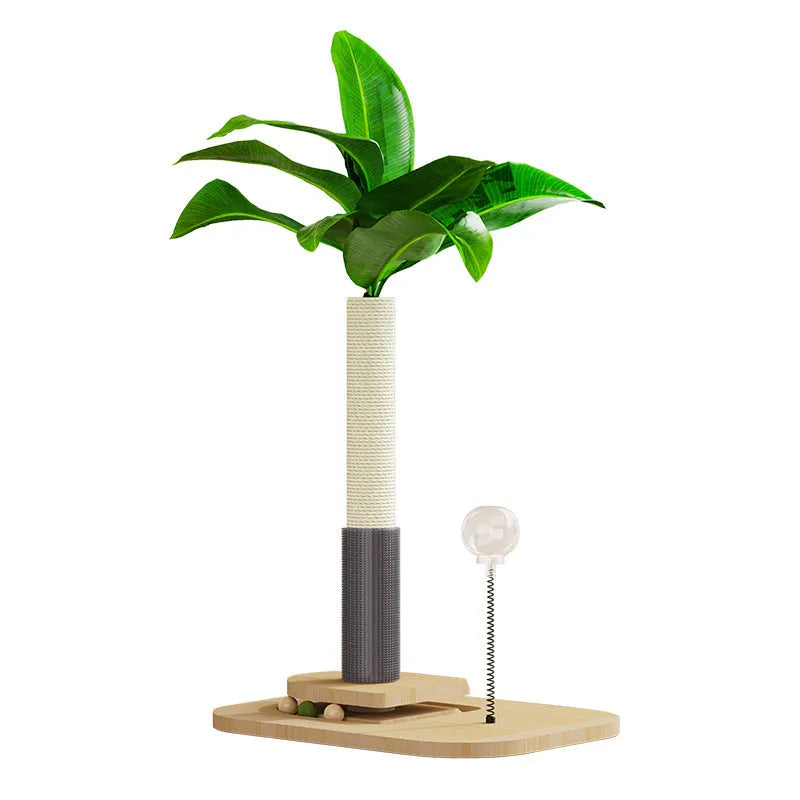 Wooden vertical cat scratching post in Canna colour on a plain background