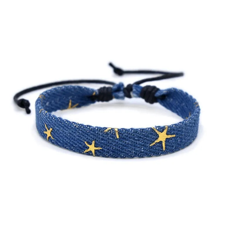 Handmade national style denim fabric bracelet strap in a unisex cute design