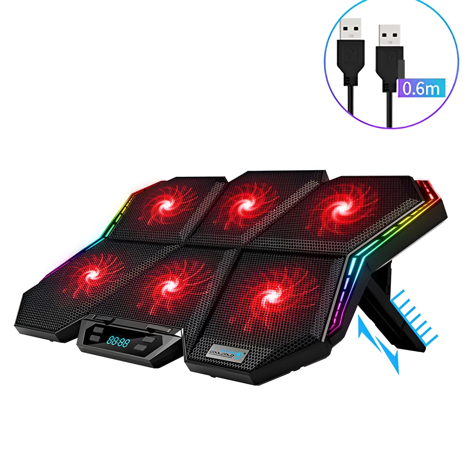 Six fan notebook radiator Ice Magic 6 in black and red plastic with USB cable