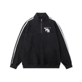 Black Hong Kong style stand collar sports hoodie with long sleeves