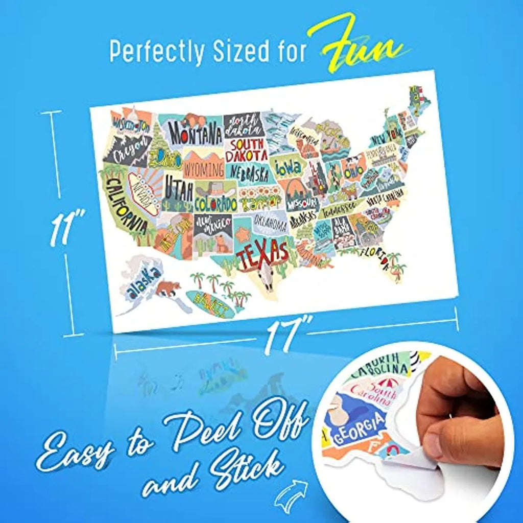 Travel destination map car sticker set showing two style options and a white background sticker.