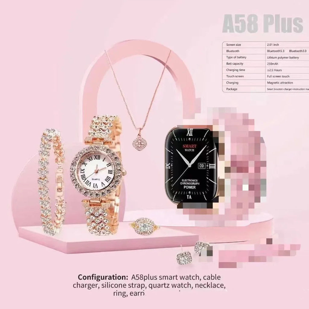 A58plus or A59plus smart watch on wrist showing TFT screen and head strap.