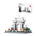 Wange building block set showing over 800 small ABS plastic pieces for constructing global landmark models.