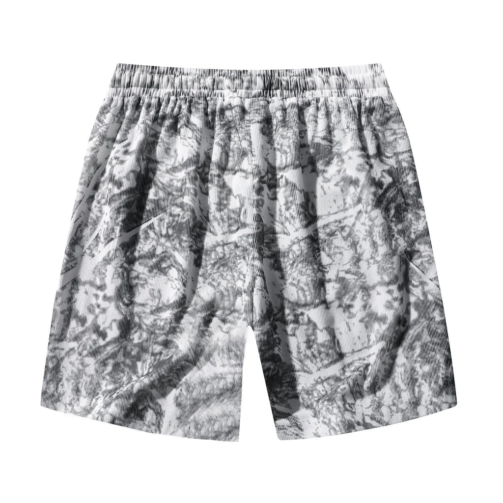 Men's camouflage pattern corduroy athletic shorts with high waist and straight leg design