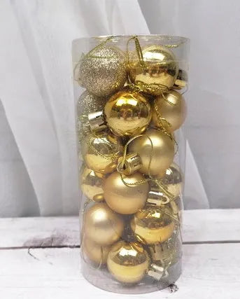 Shiny matte Christmas baubles in various colours showing 3cm diameter plastic electroplated decorations