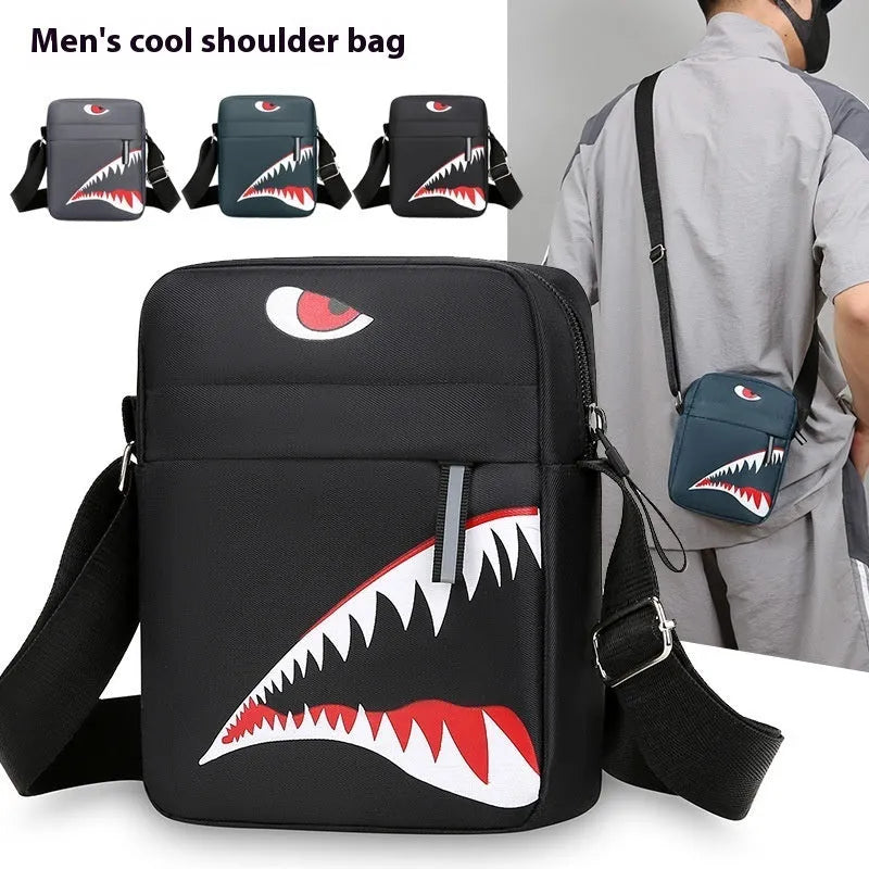 Men's small Oxford cloth crossbody bag with animal print pattern in black, grey, or green