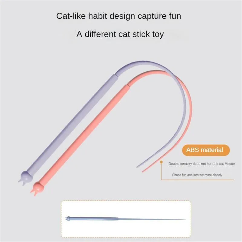 Simulated mouse tail cat toy with blue silicone tail and cat head design handle