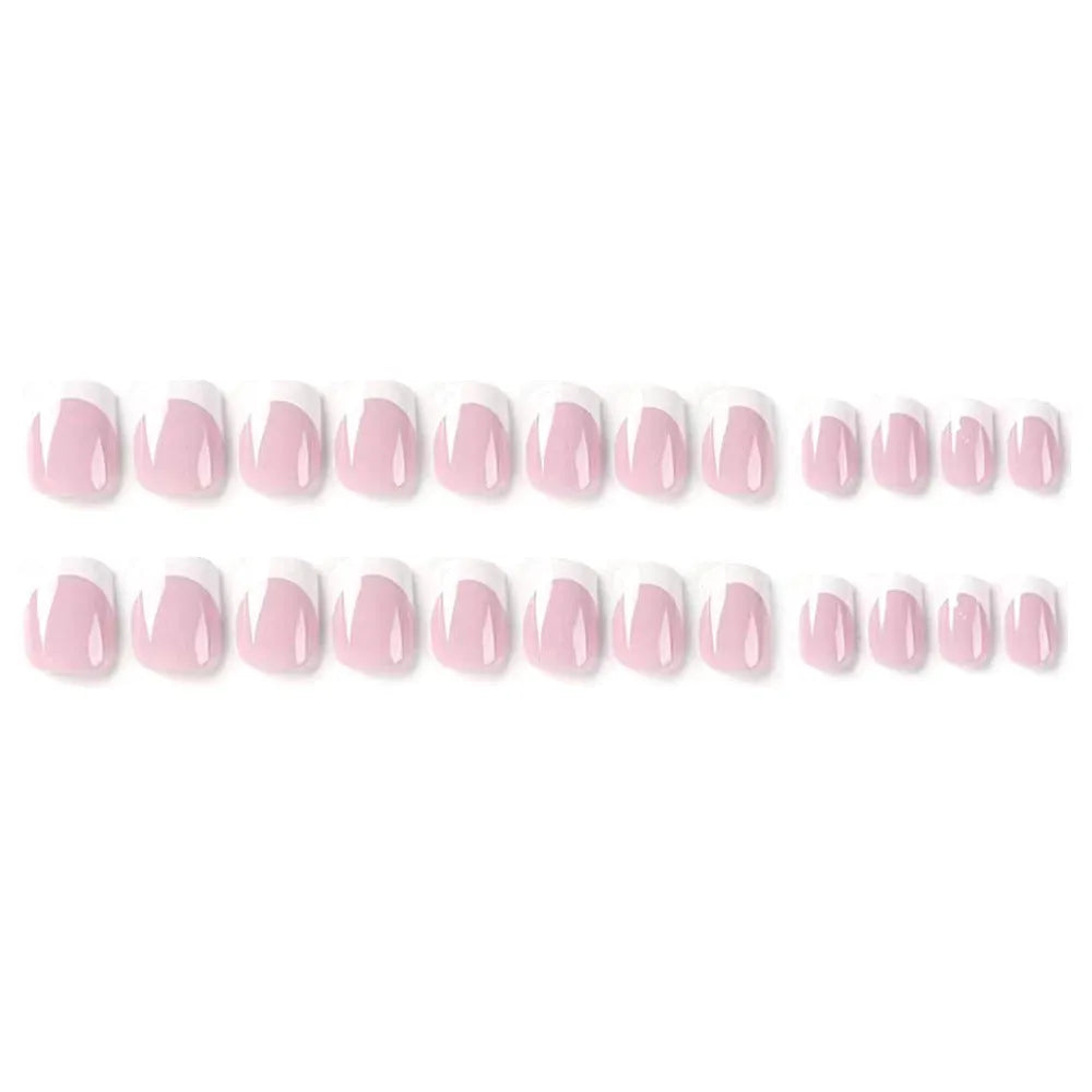 White fake nails with plaid pattern, 24 pieces per box ready for application