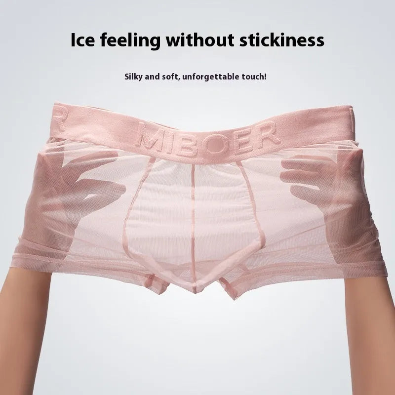 Men's thin quick-drying polyester boxer shorts in black, shown flat.