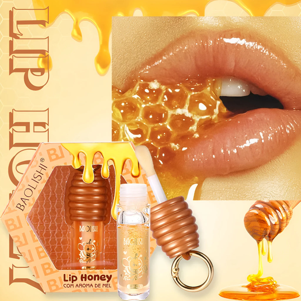 Honey lip gloss with keychain attachment for portable lip moisturising