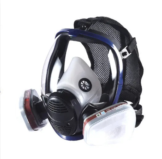 Blue edge spherical full face gas mask with trapezoidal canister for KN95 protection