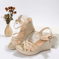 Women's wedge sandals with fish mouth toe in black and beige colour options
