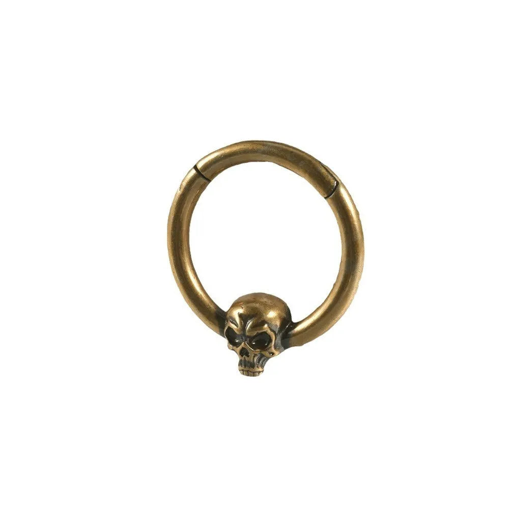 Copper punk earrings with ghost head motifs in antique gold or silver finish