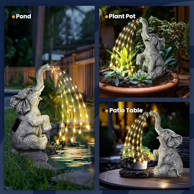 Resin elephant outdoor garden sculpture with integrated LED light strip