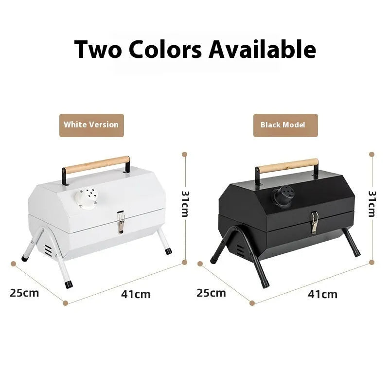 White round portable multifunctional grill with foldable design and carbon tank construction