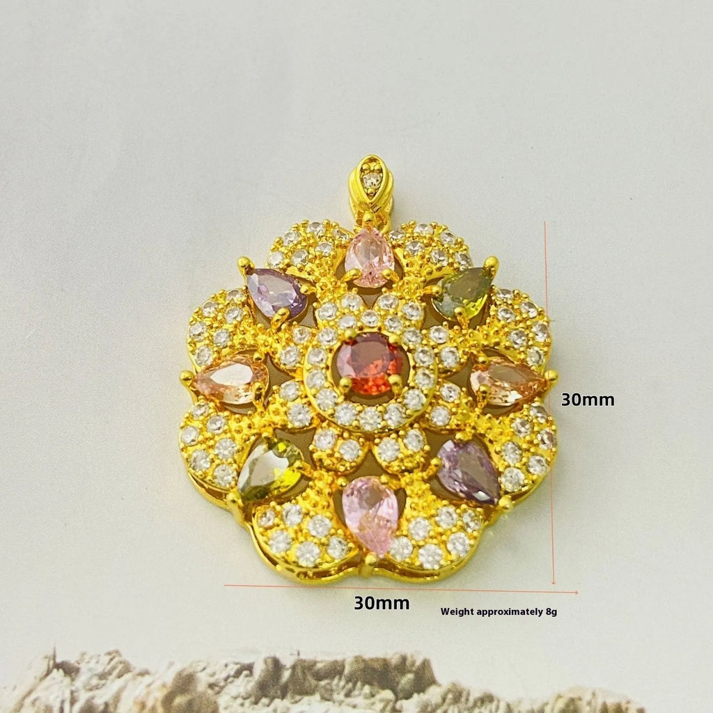 Women's floral zircon pendant necklace in gold, champagne gold or platinum colour with choice of chain